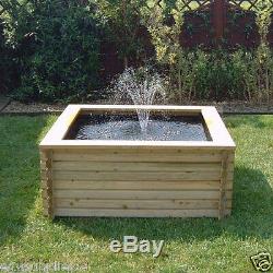120 Gallon Square Wooden Pond Garden Pool Fountain Water Feature Liner & Pump