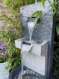 2 Fall Cascade Solar Powered Water Feature Garden Fountain with Lights Waterfall