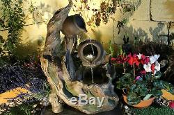 2 Jug & Woodland Water Feature, solar powered garden fountain with LED