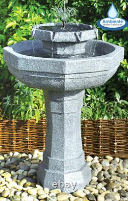 2 Level Birdbath Water Feature Fountain Solar Powered Stone Effect Garden