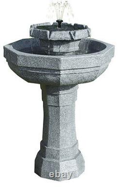 2 Level Birdbath Water Feature Fountain Solar Powered Stone Effect Garden