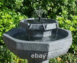 2 Level Birdbath Water Feature Fountain Solar Powered Stone Effect Garden