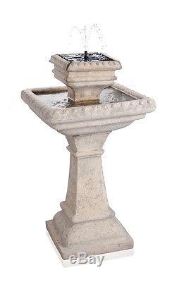 2 Tier Birdbath Water Feature Fountain Solar Power Classical Stone Effect Garden