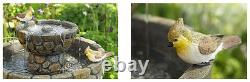 2 Tier Birdbath Water Fountain Feature Solar Powered Cobbled Stone Effect Garden