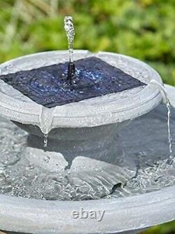 2 Tier Cascade Solar Power Garden Water Feature Fountain Stone Effect Bird Bath