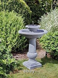 2 Tier Cascade Solar Power Garden Water Feature Fountain Stone Effect Bird Bath