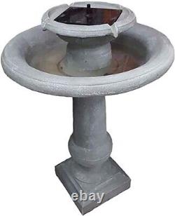 2 Tier Cascade Solar Power Garden Water Feature Fountain Stone Effect Bird Bath