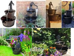 2 Tier Garden Water Barrel Pump Fountain Feature Outdoor Patio Cascade Ornament