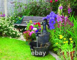 2 Tier Garden Water Barrel Pump Fountain Feature Outdoor Patio Cascade Ornament