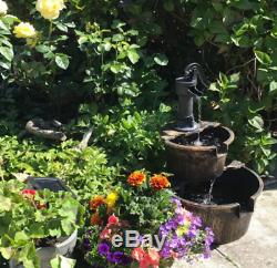 2 Tier Garden Water Barrel Pump Fountain Feature Outdoor Patio Cascade Ornament