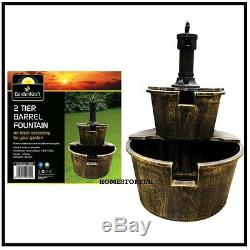 2 Tier Water Barrel Fountain With Pump Garden Ornament Feature Indoor Outdoor Br