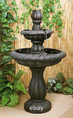 2 Tier Water Fountain Feature Cascade Classical Victorian Metallic Effect Garden