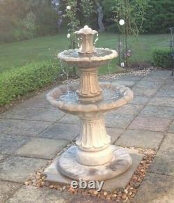 2 Tiered Barcelona Self Contained Garden Stone Water Feature Fountain Solar Pump