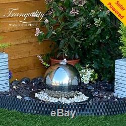 20cms Stainless Sphere Garden Water Feature, Solar Powered Outdoor Fountain