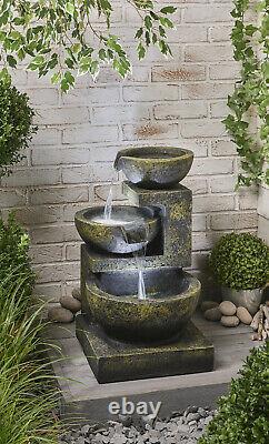 3 Bowl Cascading Water Feature Fountain Large Stone Pump Inc Garden Pond Summer