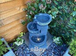 3 Bowl Pour Contemporary Solar Powered Garden Water Feature, Outdoor Fountain