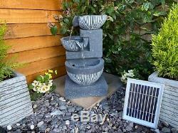 3 Bowl Pour Contemporary Solar Powered Garden Water Feature, Outdoor Fountain