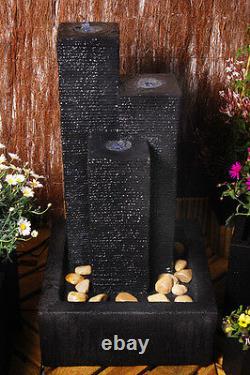 3 Column Water Feature Fountain Cascade Dark Grey Slate Effect Garden Outdoor