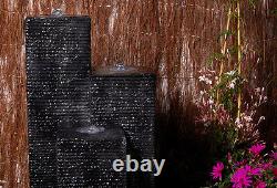 3 Column Water Feature Fountain Cascade Dark Grey Slate Effect Garden Outdoor