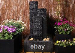 3 Column Water Feature Fountain Cascade Dark Grey Slate Effect Garden Outdoor