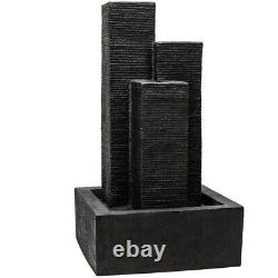 3 Column Water Feature Fountain Cascade Dark Grey Slate Effect Garden Outdoor