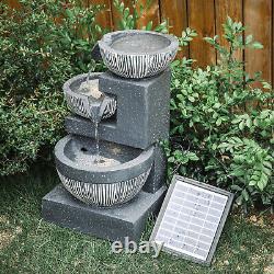 3 Deep Bowls LED Waterfall Fountain Garden Ornament Water Feature Solar Powered