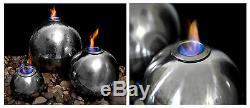 3 Silver Sphere Flame Water Feature Fountain Cascade Contemporary Steel Garden