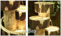 3 Stage Bowl Water Feature Fountain Cascade Natural Log Trunk Wood Effect Garden