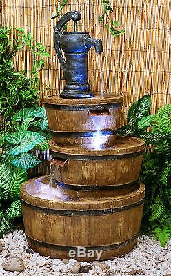 3 Tier Hand Barrel Bowl Water Feature Fountain Cascade Rustic Rural Garden