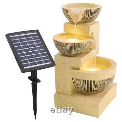 3 Tier LED Garden Fountain Solar Powered Outdoor Water Feature Cascade Decor