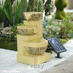 3 Tier LED Garden Fountain Solar Powered Outdoor Water Feature Cascade Decor