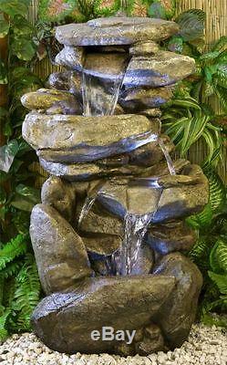 3 Tier Rock Cascade Water Feature Fountain Waterfall Natural Stone Effect Garden