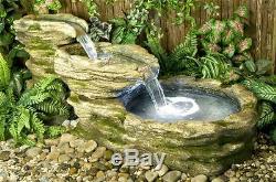 3 Tier Rock Pool Cascade Water Feature Fountain Stone Effect Indoor Garden