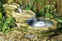 3 Tier Rock Pool Cascade Water Feature Fountain Stone Effect Outdoor Garden