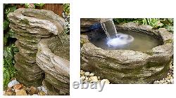 3 Tier Rock Pool Cascade Water Feature Fountain Stone Effect Outdoor Garden