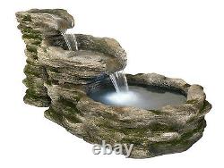 3 Tier Rock Pool Cascade Water Feature Fountain Stone Effect Outdoor Garden