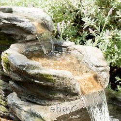 3 Tier Rock Pool Cascade Water Feature Fountain Stone Effect Outdoor Garden