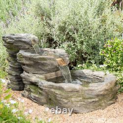 3 Tier Rock Pool Cascade Water Feature Fountain Stone Effect Outdoor Garden