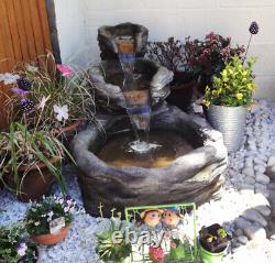 3 Tier Rock Pool Cascade Water Feature Fountain Stone Effect Outdoor Garden