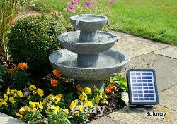 3 Tier Solar Powered Stone Effect Cascading Water Feature High Quality Outdoor