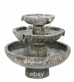 3 Tier Solar Powered Stone Effect Cascading Water Feature High Quality Outdoor