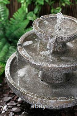 3 Tier Solar Powered Stone Effect Cascading Water Feature High Quality Outdoor