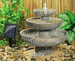 3 Tier Solar Powered Stone Effect Cascading Water Feature High Quality Outdoor