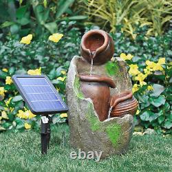 3 Tier Staggered Pottery Bowls Water Feature LED Garden Fountain Decor with Pump