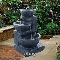 3 Tier Stone Effect Solar Powered LED Fountain Outdoor Garden Water Feature 61cm