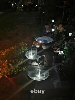 3 Tier Stone Effect Solar Powered LED Fountain Outdoor Garden Water Feature 61cm