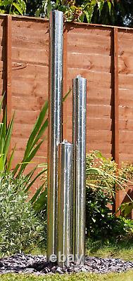 3-Tier Tube Stainless Steel Outdoor Water Feature Fountain Lights Garden H100cm