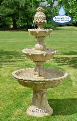 3-Tier Water Feature Cascade Classical Regal White Stone Effect Garden Fountain