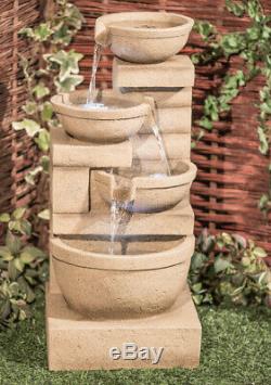 3-Tier Water Feature Cascade Outdoor Garden Cream Fountain & LED Lights 85cm