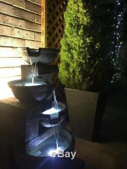 3-Tier Water Feature Cascade Outdoor Garden Cream Fountain & LED Lights 85cm